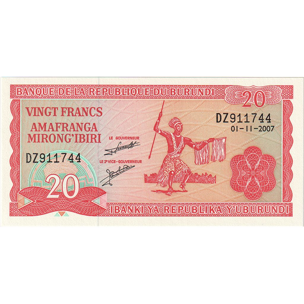 bankovec,
Burundi,
20 frankov