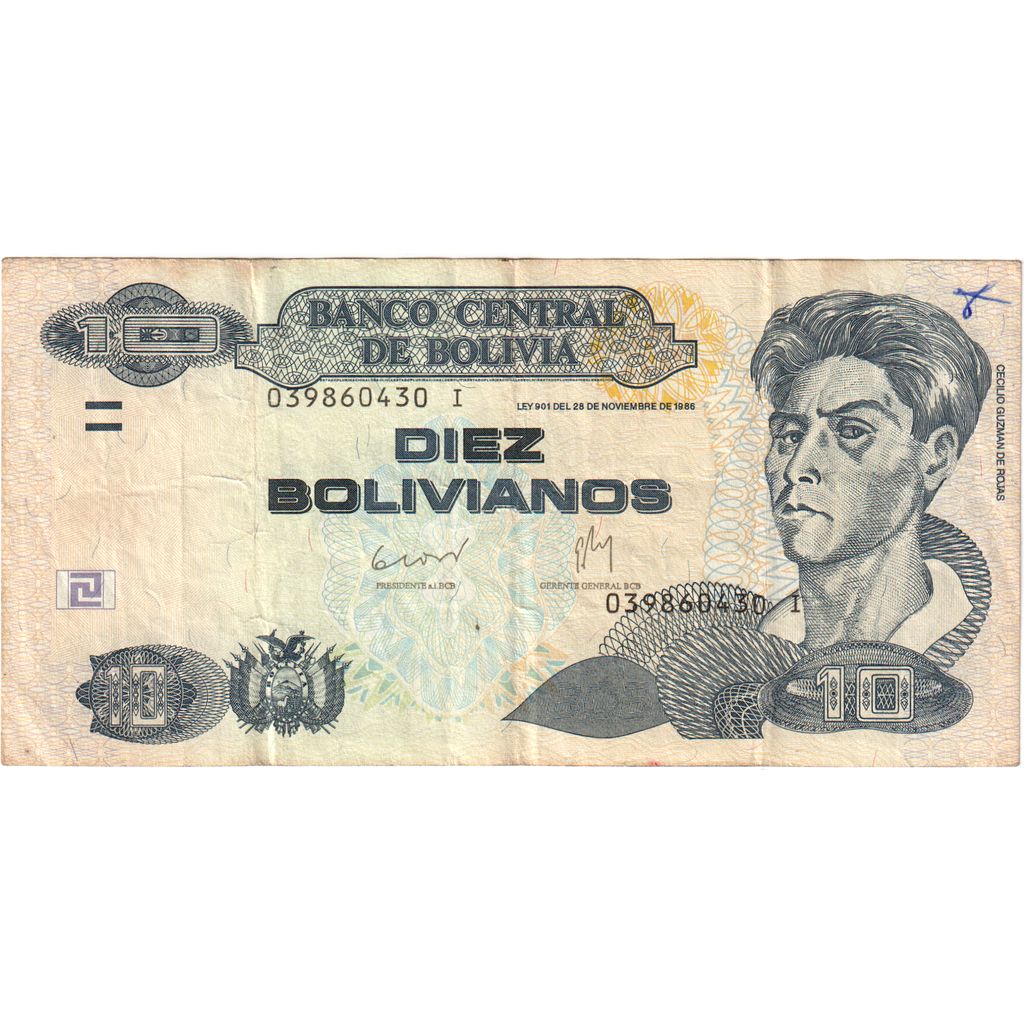 Bolivija,
10 bolivianov,
1986