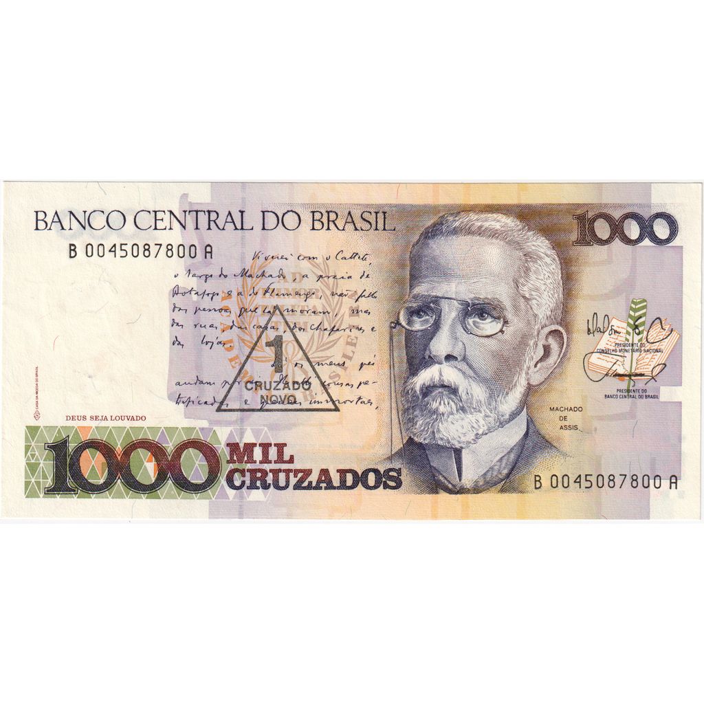 Brazilija,
1 Cruzado Novo na 1000 Cruzado,
UNC (63)