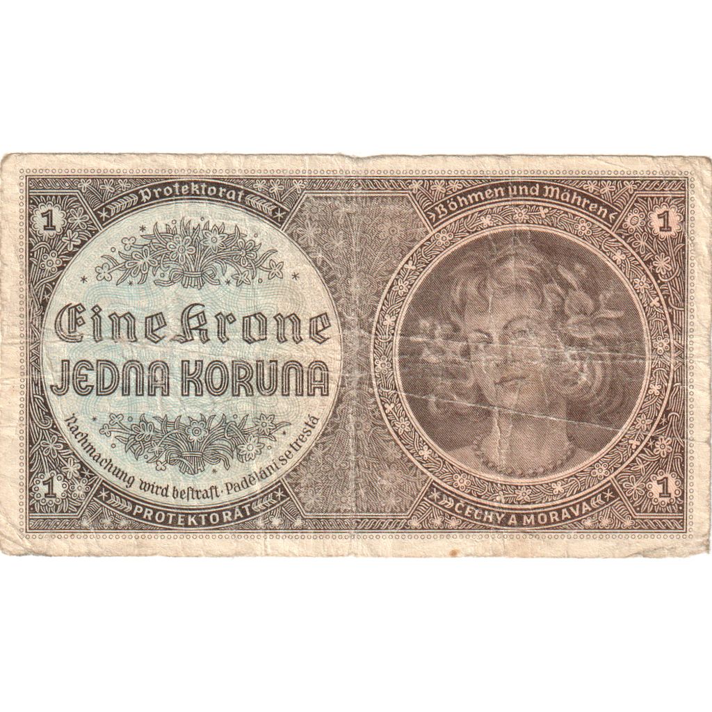 Bohemija in Moravska,
1 krona,
VF (30-35)