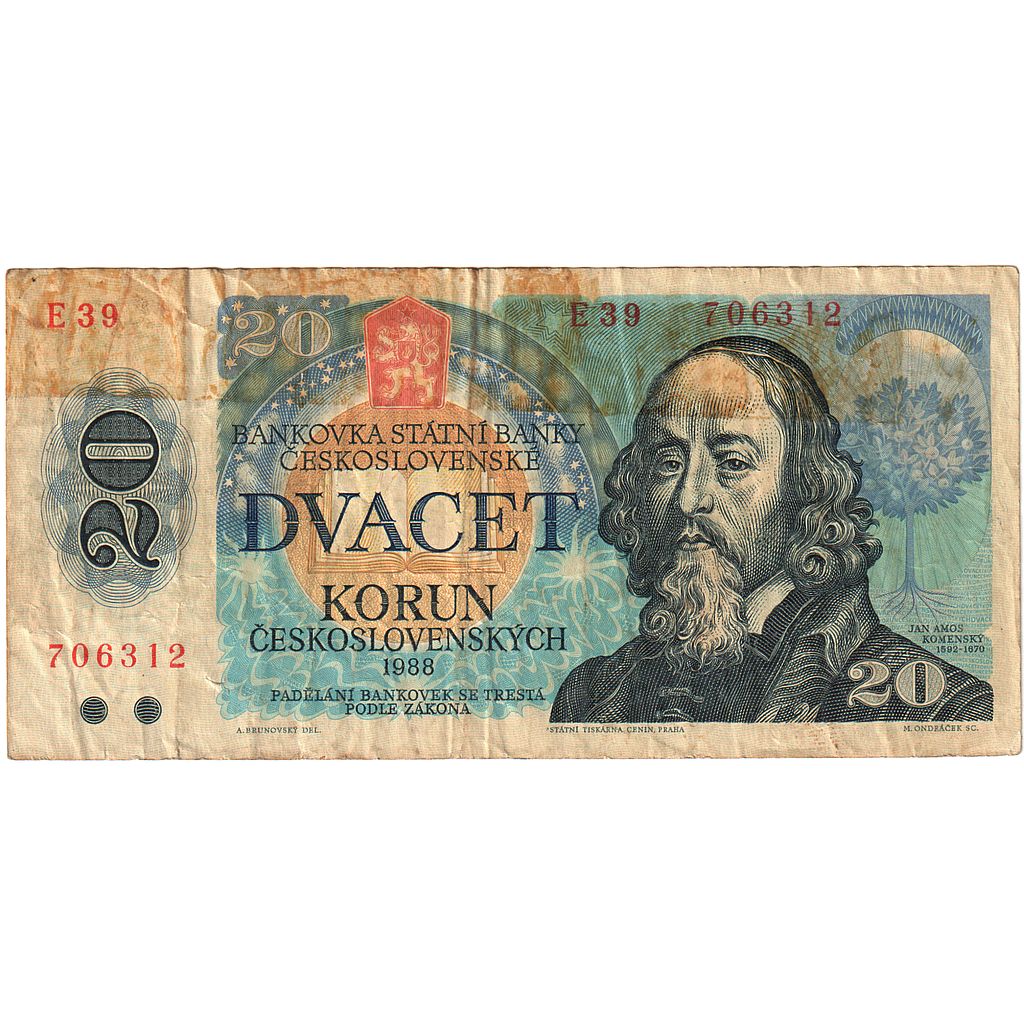 Češkoslovaška,
20 korunov,
1988