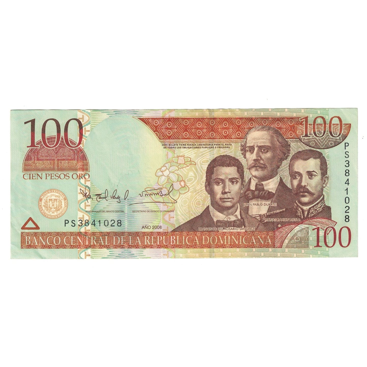 bankovec,
Dominikanska republika,
100 pesos oro
