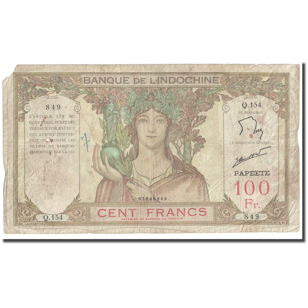 bankovec,
Tahiti,
100 frankov