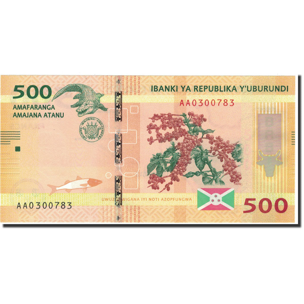 bankovec,
Burundi,
500 frankov