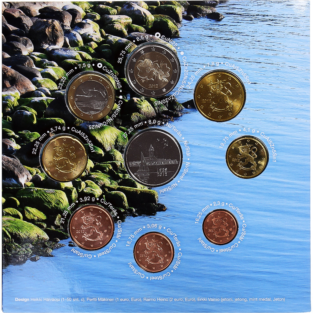 Finska, 
  
  1 cent do 2 evra, 
  
  2012