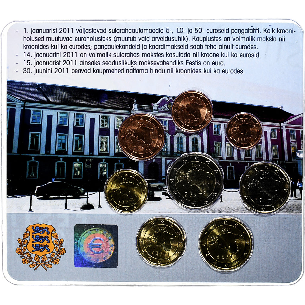 Estonija, 
  
  Komplet 1 ct. - 2 evra, 
  
  Kartica za kovance.FDC