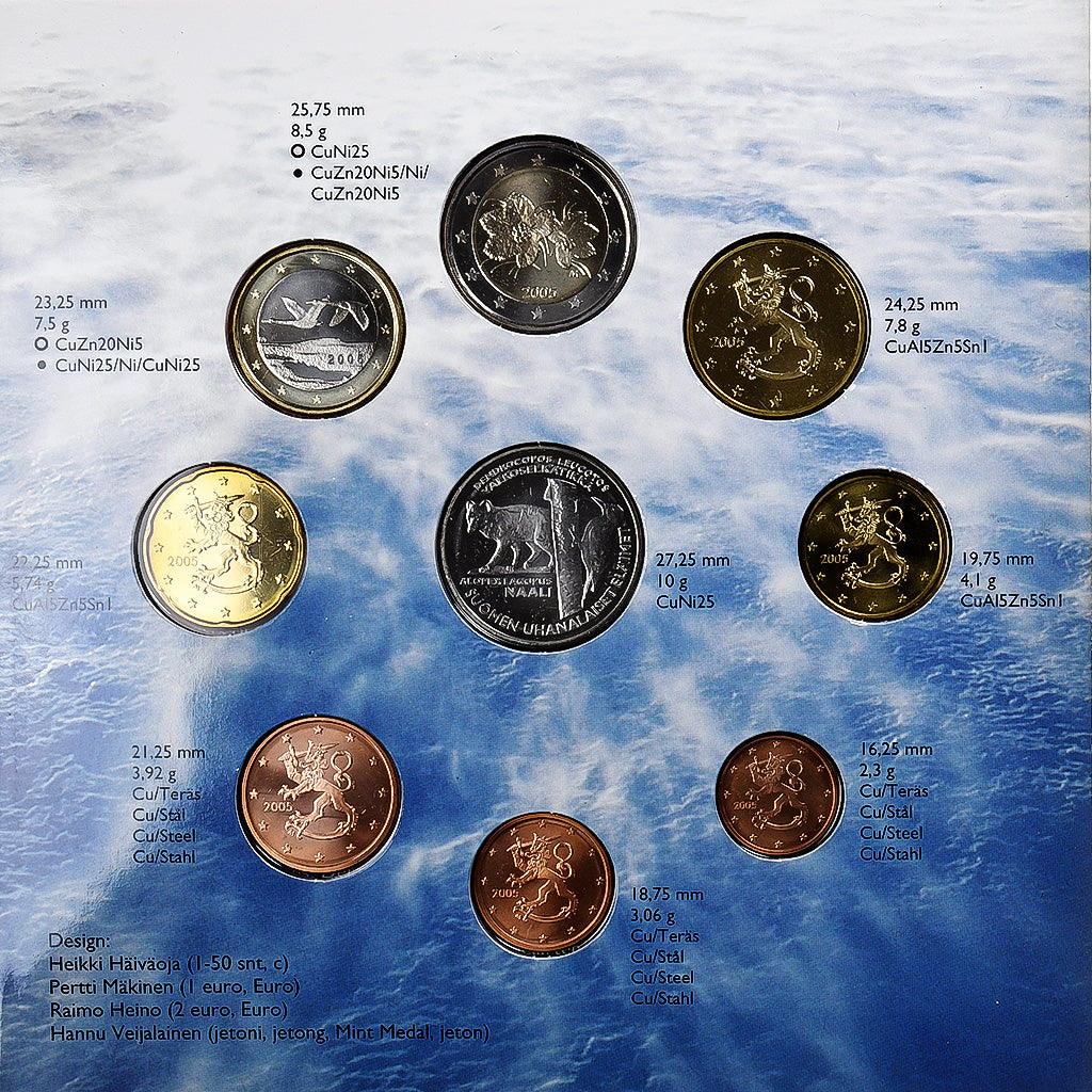 Finska, 
  
  Komplet 1 ct. - 2 evra + žeton, 
  
  Arktična lisica
