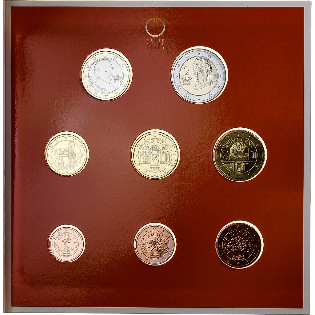 Avstrija, 
  
  Komplet 1 ct. - 2 evra, 
  
  serija FDC