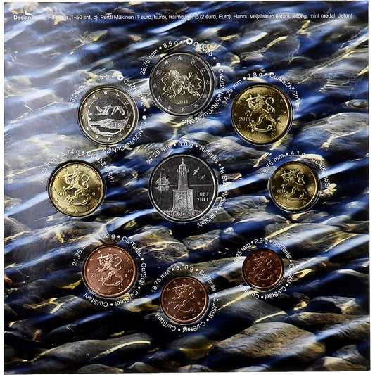 Finska, 
  
  Komplet 1 ct. - 2 evra + žeton, 
  
  2011
